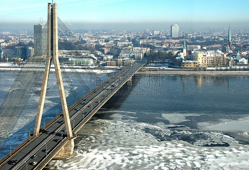 里加,拉脱维亚,桥式,水平画幅,雪,无人,户外,冰,屋顶,透明