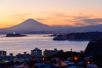曙暮光,山,富士山,美,城镇景观,水平画幅,无人,日本,户外,著名自然景观