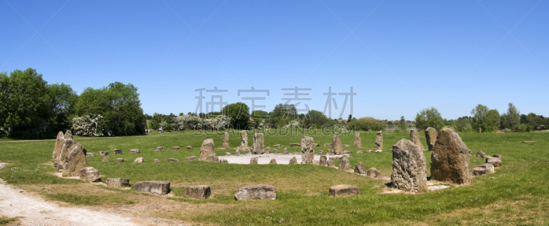 石圈,英格兰,米尔顿凯恩斯,全景,纪念碑,天空,公园,白金汉郡,水平画幅,无人