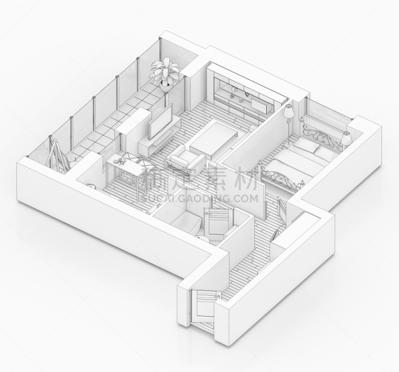 公寓,住房,计划书,轻蔑的,铅笔画,正下方视角,白色背景,水平画幅,无人,绘画插图