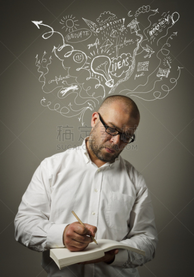 创造力,男人,垂直画幅,讲师,艺术家,箭头符号,男商人,男性,仅男人,思考