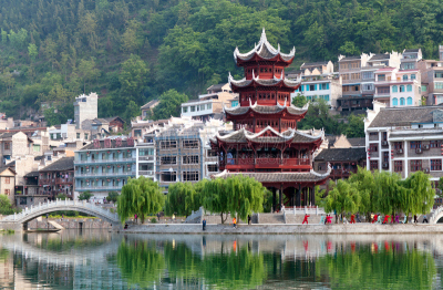 贵州省,宝塔,远古的,镇远古镇,苗族,河岸,国内著名景点,岛,乡村,灯笼