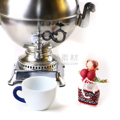 传统,杯,纪念品,俄式茶壶,俄罗斯,国内著名景点,民间音乐,白色背景,饮料
