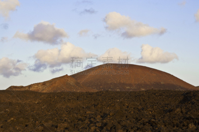 地形,火山,在下面,熔岩平原,timanfaya national park,兰萨罗特岛,天空,国家公园,水平画幅,山