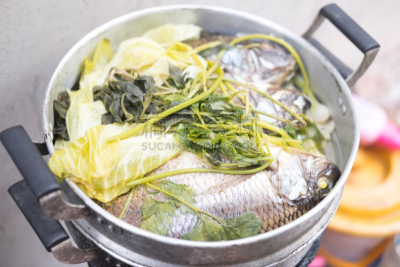 罗非鱼,蒸菜,蔬菜,胆固醇,水平画幅,膳食,海产,草,特写,泰国