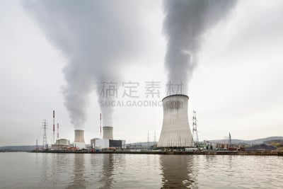 核电站,河流,天空,水平画幅,云,能源,无人,环境损害,巨大的,核反应堆