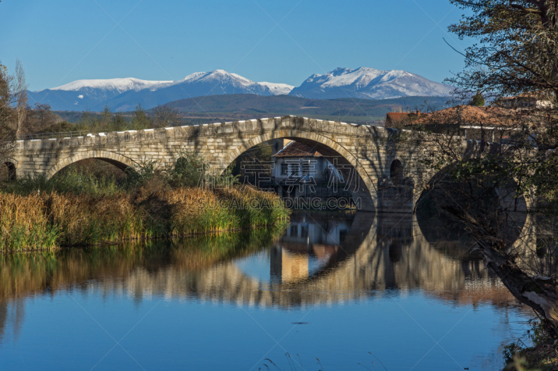 Kadin most - a 15th-century stone arch bridge over the Struma River at Nevestino,  Bulgaria