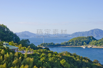 濑户内海,小的,岛,船,海港,交通方式,多车道公路,著名景点,来岛海峡大桥,户外