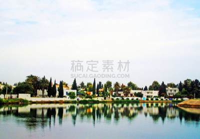 突尼斯,乡村,天空,水平画幅,山,别墅,无人,古老的,户外,棕榈树