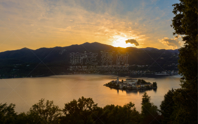 岛,奥它湖,斯特雷萨镇,水平画幅,无人,巴洛克风格,夏天,户外,湖,山