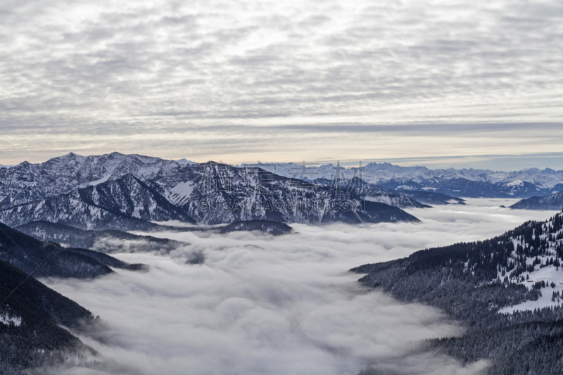 水平画幅,山,雪,无人,风景,户外,上巴伐利亚,逆温层,巴伐利亚,山脉