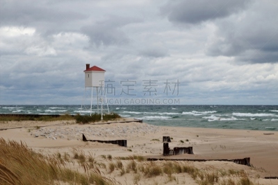 了望塔,水,天空,留白,暴风雨,沙子,湖,草,安全,观看