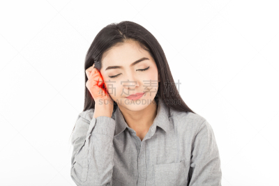 耳痛,健康保健,美女,概念,青年女人,白色背景,分离着色,自然美,美,头痛