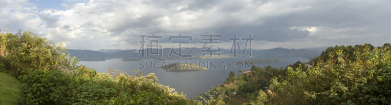 卢旺达,威兰伽国家公园,全景,火山湖,火山口,水平画幅,地形,无人,非洲,户外