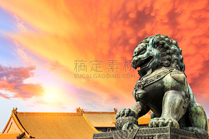 故宫,狮子,北京,青铜,汉字,铜像,禁止的,博物馆,宫殿,宏伟