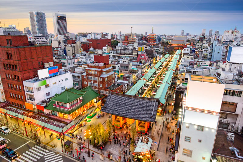 都市风景,东京,日本,浅草,水平画幅,夜晚,曙暮光,旅行者,户外,现代