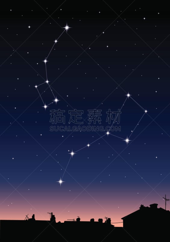 小熊座,大熊座,星座,北极星,北半球,天空,星系,夜晚,无人,绘画插图