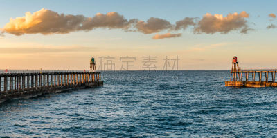 英国,英格兰,惠特比市,云景,英格兰东北部,海港,埃斯克河,海岸线,河流,户外