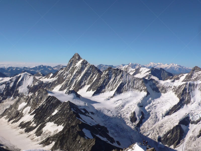 瑞士阿尔卑斯山,天空,伯尔尼,留白,水平画幅,费雪峰,雪,冰河,无人,蓝色