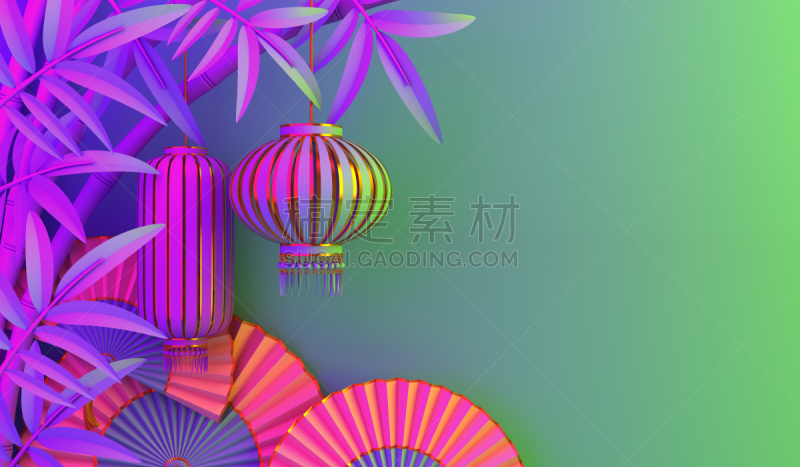 紫色,绿色,纸,竹,扇子,传统,渐变背景,春节,圆形