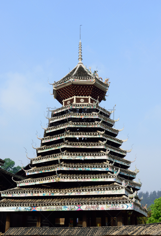 鼓楼,乡村,凯里,贵州省,垂直画幅,无人,户外,国际著名景点,著名景点,远古的