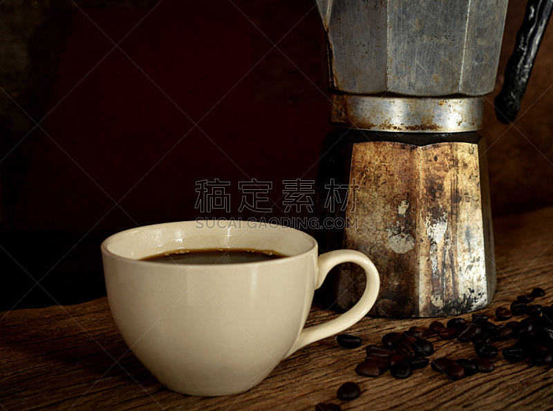 木制,咖啡杯,锅,烤咖啡豆,褐色,芳香的,水平画幅,传统,古老的,早晨