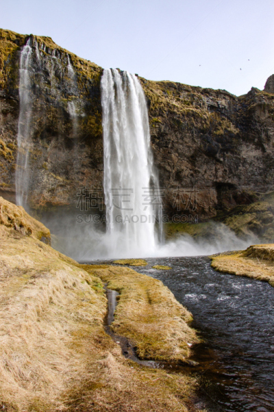 瀑布,南,冰岛国,塞里雅兰瀑布,seljalandsfoss waterfall,岩石海岸线,自然,垂直画幅,天空,气候