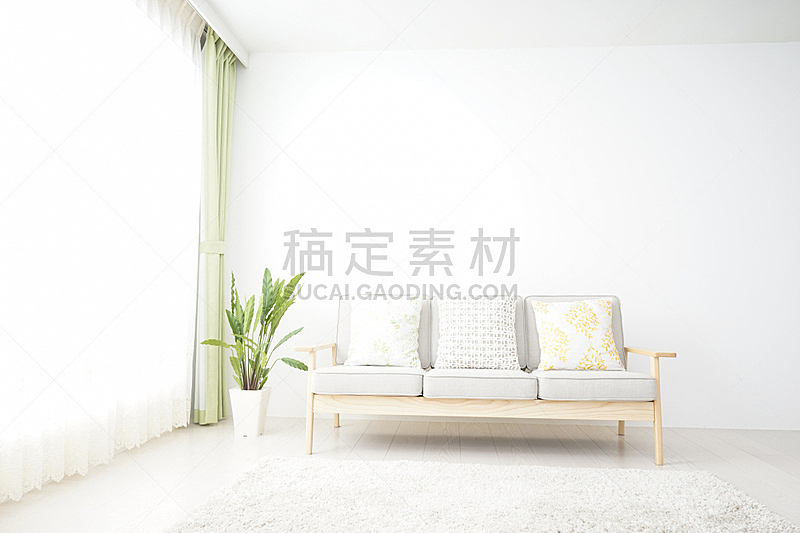 住宅房间,简单,无人,可持续生活方式,起居室,窗帘,软垫,围墙,镶花地板,日本