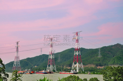 天空,电,塔,高大的,背景,电缆,水平画幅,能源,无人,格子