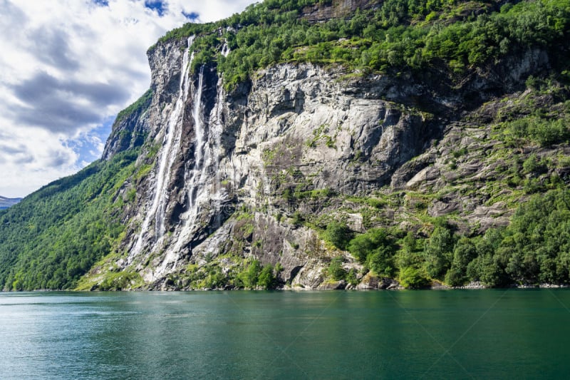 挪威,盖伦格峡湾,小溪,跳伞运动,七姐妹瀑布,数字7,高大的,在上面,露营车,分割