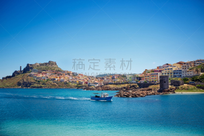 卡斯特尔萨多,城镇,撒丁岛,渔船,水平画幅,海港,旅行者,夏天,户外,要塞
