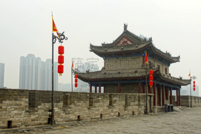 西安,陕西省,旅游目的地,水平画幅,墙,无人,要塞,亚洲,世界遗产,围墙