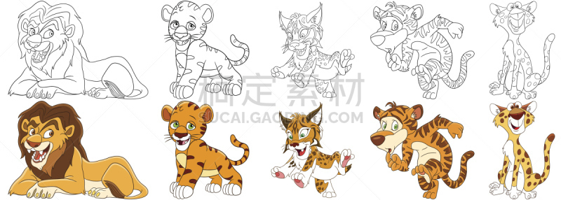 卡通,野生猫科动物,美洲山猫,狞獾,野猫,猎豹,虎,山猫,美洲豹,狮子座