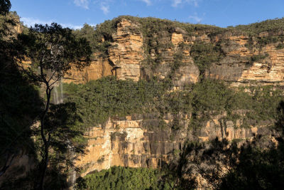 蓝山,大分水岭,峭壁,美,水平画幅,无人,夏天,户外,明亮,树林