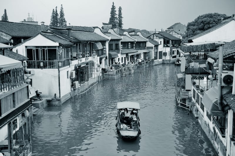 朱家角,上海,城镇,水平画幅,建筑,无人,乡村,户外,船,餐馆