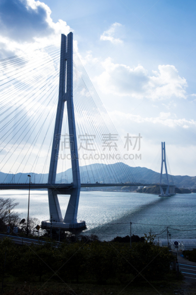日本,濑户内海,桥,垂直画幅,天空,无人,蓝色,诺曼底大桥,斜拉桥,自行车