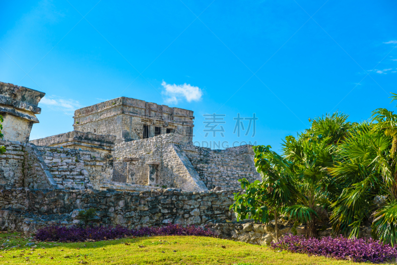 Temple ruins in Tulum of the Ancient Maya Archeological Site in Yucatan, Riviera Maya, Mexico