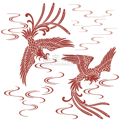 绘画插图,凤凰,东方人,美,状态描述,优美,鸟类,艺术品,古典式,计算机制图