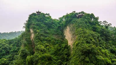 都江堰 ,亭台楼阁,两个物体,山,中国,成都,四川省,中国中南部,公园,水平画幅