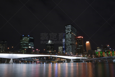 夜晚,布里斯班,河流,城市,水,留白,水平画幅,时间,户外