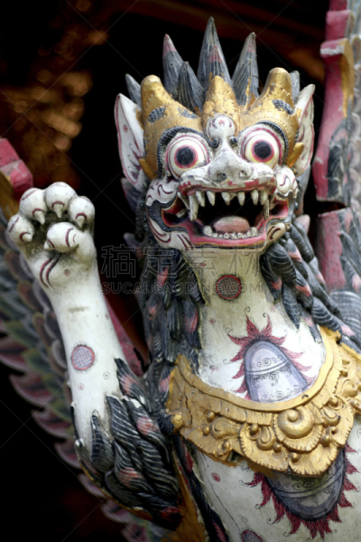 寺庙,大特写,巴龙舞,万物有灵论,北京犬,漏泄,垂直画幅,巴厘岛,石材,龙