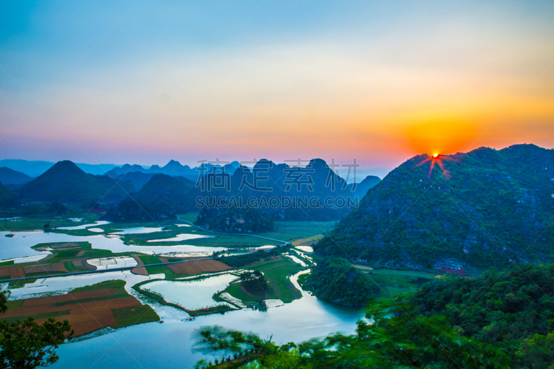 喀斯特,地形,云,黄昏,著名景点,自然美,海岸线,中国,夏天,户外