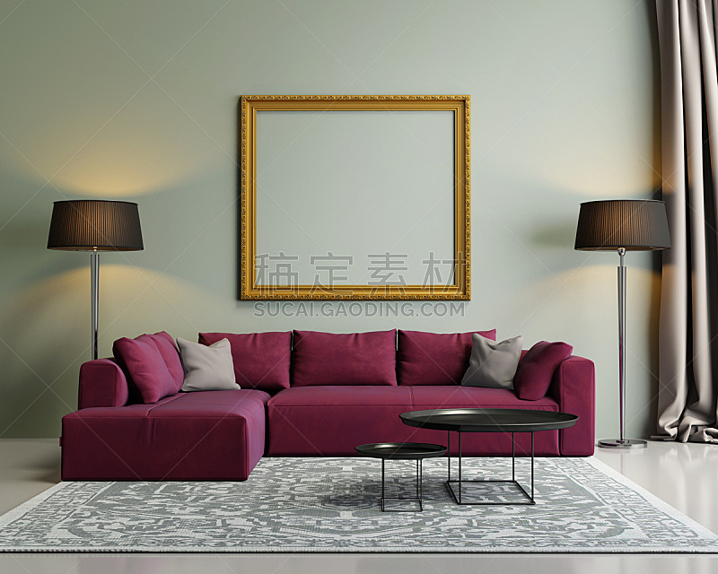 现代,沙发,室内,华贵,红色,绿色,样板间,家居开发,水平画幅,地毯