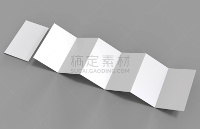 Accordion fold vertical brochure, twelve page leaflet or brochure mockup, concertina fold. blank white 3d render illustration.