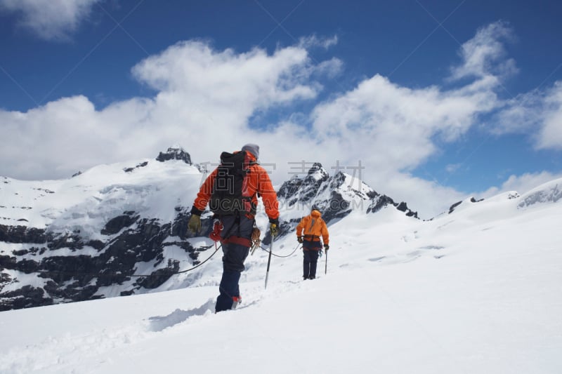 徒步旅行,成一排,安全的,澳大利亚阿尔卑士山脉,水平画幅,雪,户外,厚衣服,高处,运动