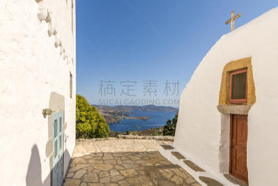帕特莫斯,希腊,岛,神学家,神学,多德卡尼斯群岛,三角梅,爱琴海,修道院,路人