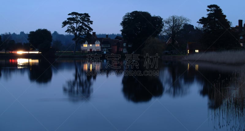 蟠龙,湖,水,水平画幅,地形,建筑,无人,英格兰,曙暮光,房屋