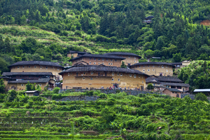 土楼,福建省,蒂卢,乡村,客家族,水平画幅,无人,古老的,巨大的,户外