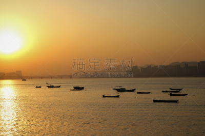 船,钱塘江,在上面,水,宁静,水平画幅,无人,黄昏,城市生活,户外
