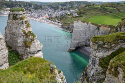 法国,大西洋,诺曼底,诺曼底埃特塔尔海滩,雪花石膏,白垩,风景,旅游目的地,海岸线,旅行